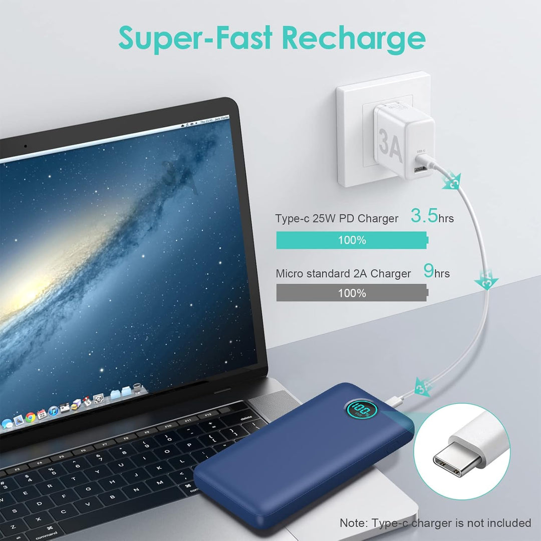 Power Bank USB C mit Kabel 26800mAh, PD 25W QC4.0 Schnellladung Powerbank, 5 Ausgängen Externe Handy