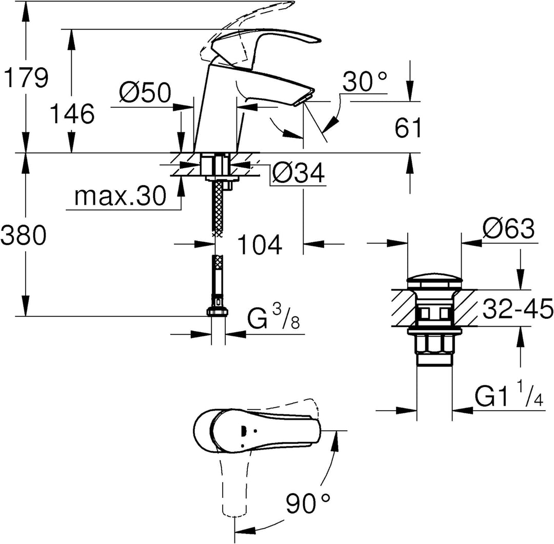 GROHE 23924002 Eurosmart 2015 OHM basin Click S Armatur, chrom