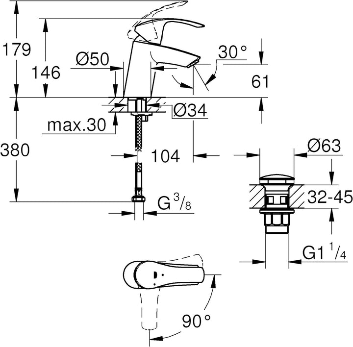 GROHE 23924002 Eurosmart 2015 OHM basin Click S Armatur, chrom