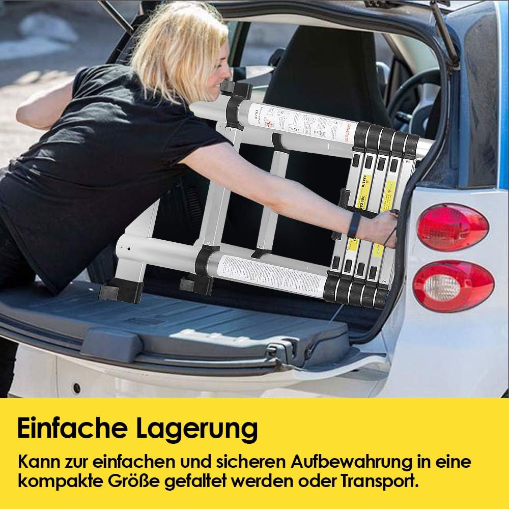 Herrselsam 5M Teleskopleiter Klappleiter Aluminium, Rutschfester Aluleiter Stehleiter Mehrzweckleite