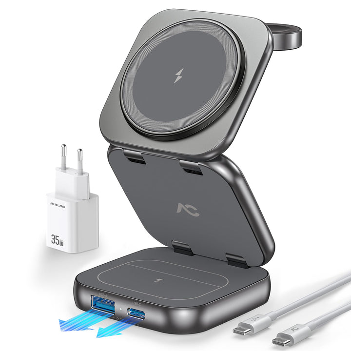AC Island 5 in 1 iPhone Ladestation kompatibel mit Mag-Safe Ladegerät, Faltbar Reisen Wireless Charg