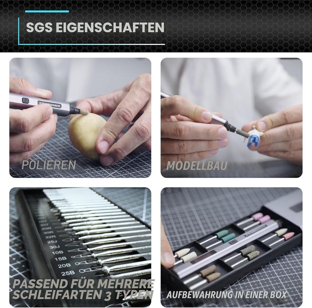 Elektrischer Mini-Gravierstift von ARROWMAX, HollowCup-Motor, 42 Bits mit Aluminiumgehäuse, OLED, ma