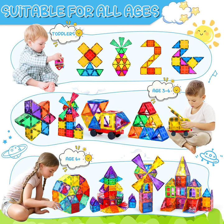 Magnetische Bausteine 60 Teile, Magnetbausteine Kinder Bauspielzeug Mit 1 Autos, Magnetic Tiles Lehr
