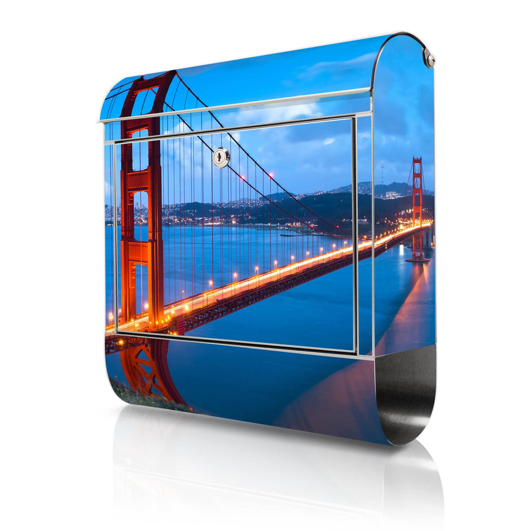 banjado® Briefkasten Edelstahl mit Motiv Golden Gate Bridge 38x43x12cm &amp; 2 Schlüssel - rostfreier Ed