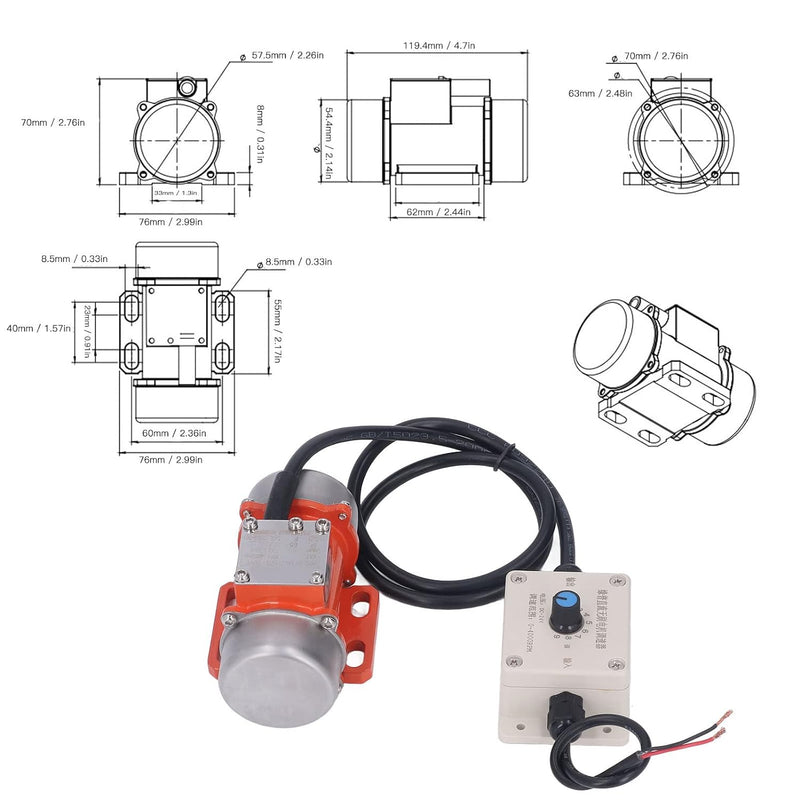 Elektrischer Vibrationsmotor, DC 30W 4000RPM IP65 Einstellbarer energiesparender Vibrationsmotor für