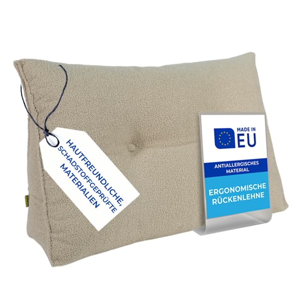 Rückenkissen für Bett & Sofa mit abnehmbarem, waschbarem Bezug [ 160 cm/Beige/Boucle ] Bequemes Keil