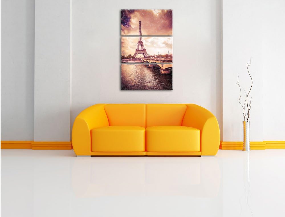 Pixxprint Eiffelturm in Paris / 3-Teilig/Gesamtmass 120cm Leinwandbild bespannt auf Holzrahmen/Wandb