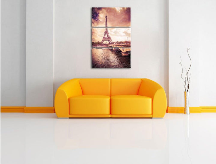 Pixxprint Eiffelturm in Paris / 3-Teilig/Gesamtmass 120cm Leinwandbild bespannt auf Holzrahmen/Wandb