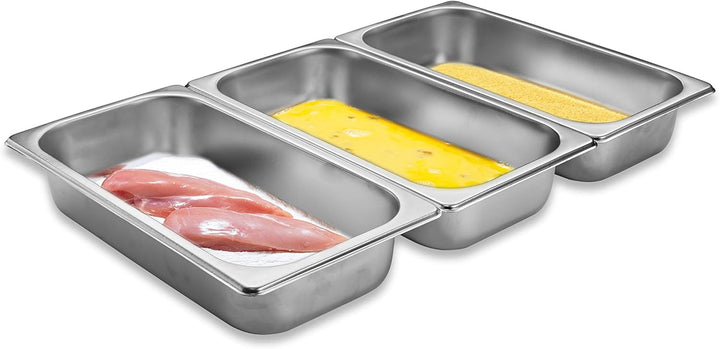 Panier-Set aus Edelstahl 3-teilig - 3x Schale zum Panieren 32,5 x 17,5 x 6,5 cm - Schnitzel Fleisch