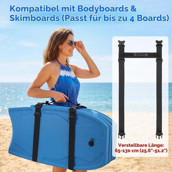 Bodyboard &amp; Skimboard Trageriemen – Mit gepolstertem Schultergurt für freie Hände – Verstellbar, Rob