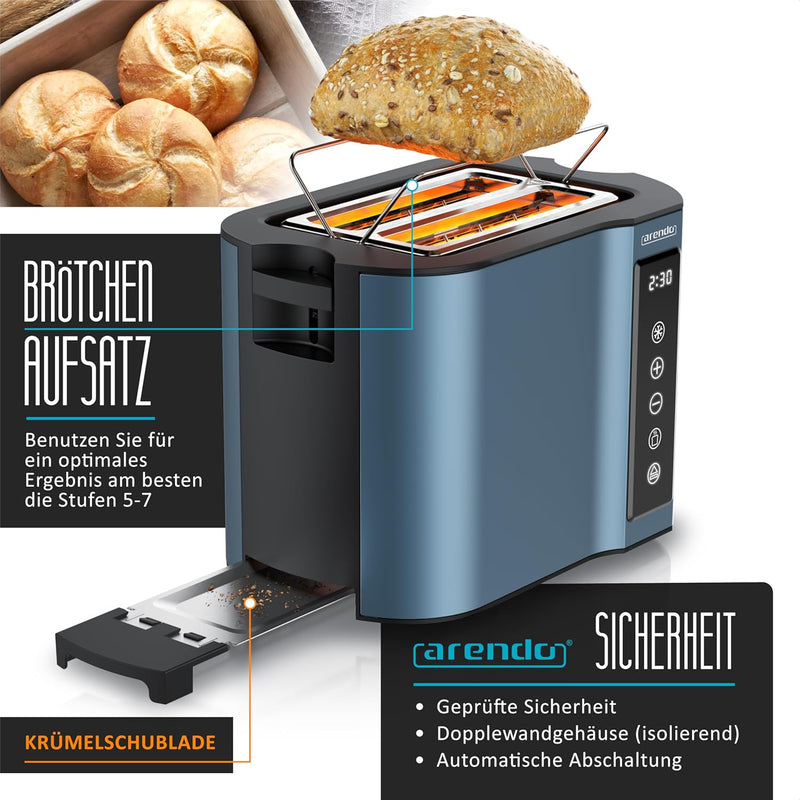 Arendo - Touch Toaster 2 Scheiben Edelstahl - Touchpanel - digital Display Restzeitanzeige - 800 W –