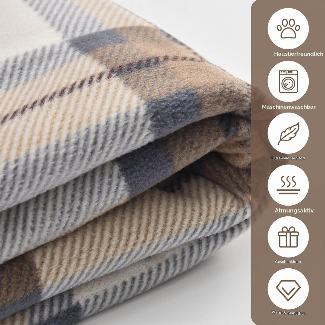 Damen Poncho Fleece Tragbare Decke, Karierte Schossdecke Bequemer Poncho Plüschdecken Überwurf Schal