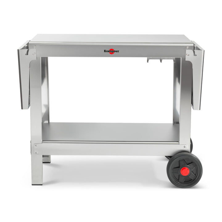 KRAMPOUZ Outdoor-Trolley für Plancha oder BBQ – Servierwagen aus Edelstahl – 2 grosse Tabletts – 2 g