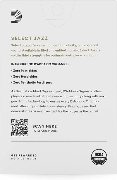 D'Addario Organisch Select Jazz Filed Soprano Saxophon-Stimmzungen - Saxophonrohre - 4 Mittel, 10 Pa