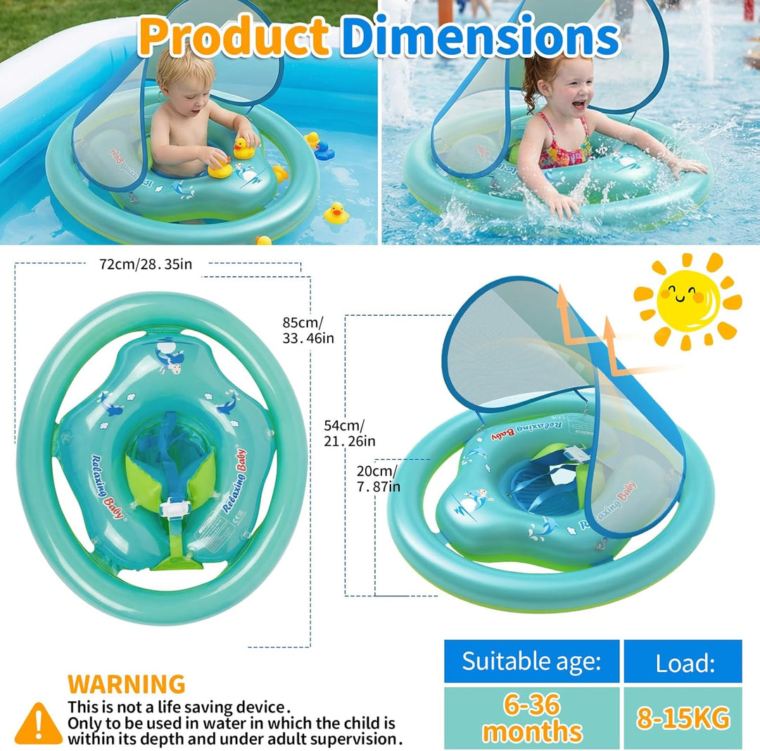 Baby Schwimmring mit Sonnendach Ninonly Sicherer Doppelter Schwimmring Baby mit Sonnendach UPF 50+ D