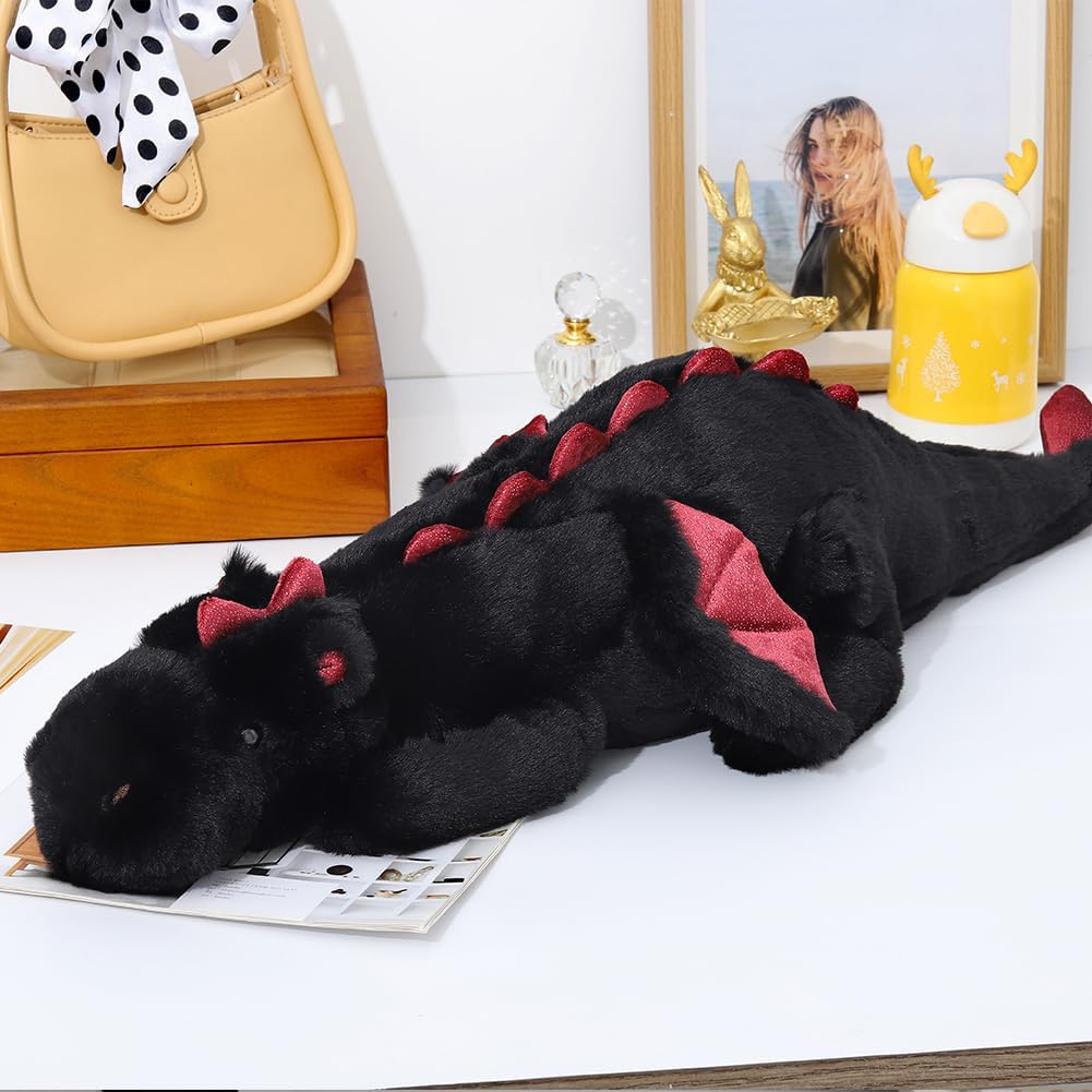Schwarzer Plüsch-Drache – Weiches Stofftier für Kinder und Erwachsene – Grösse: 90 cm 2.2KG Schwarze