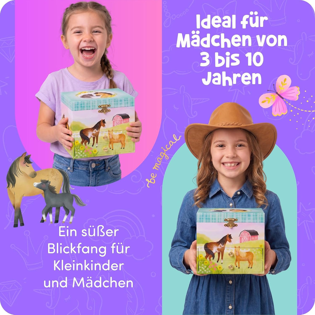 Giggle & Honey Musik Schmuckschatulle - Pferdspielzeug für Mädchen 4-6 Jahre, Geschenke Pferd und Ki
