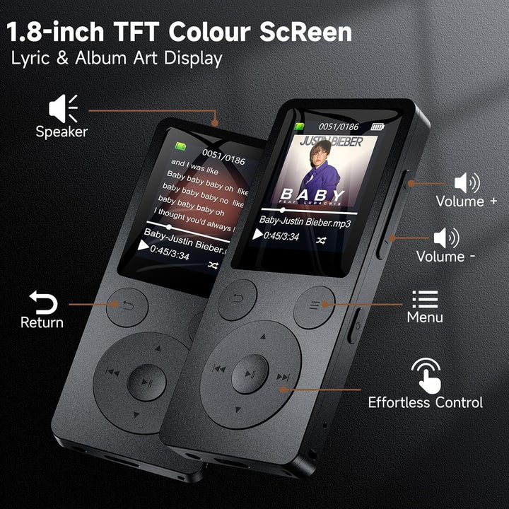 64GB MP3 Player Bluetooth 5.3 & Lautsprecher – Upgrade mit physischen Tasten (Zurück, Menü, Lautstär