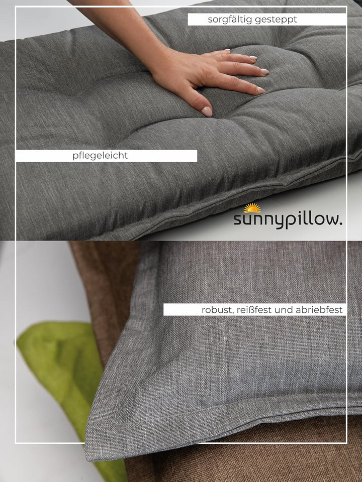 sunnypillow 2 Stück Gartenstuhlauflagen mit abnehmbarem Kopfpolster - 120 x 50 x 9cm - Stuhlauflagen