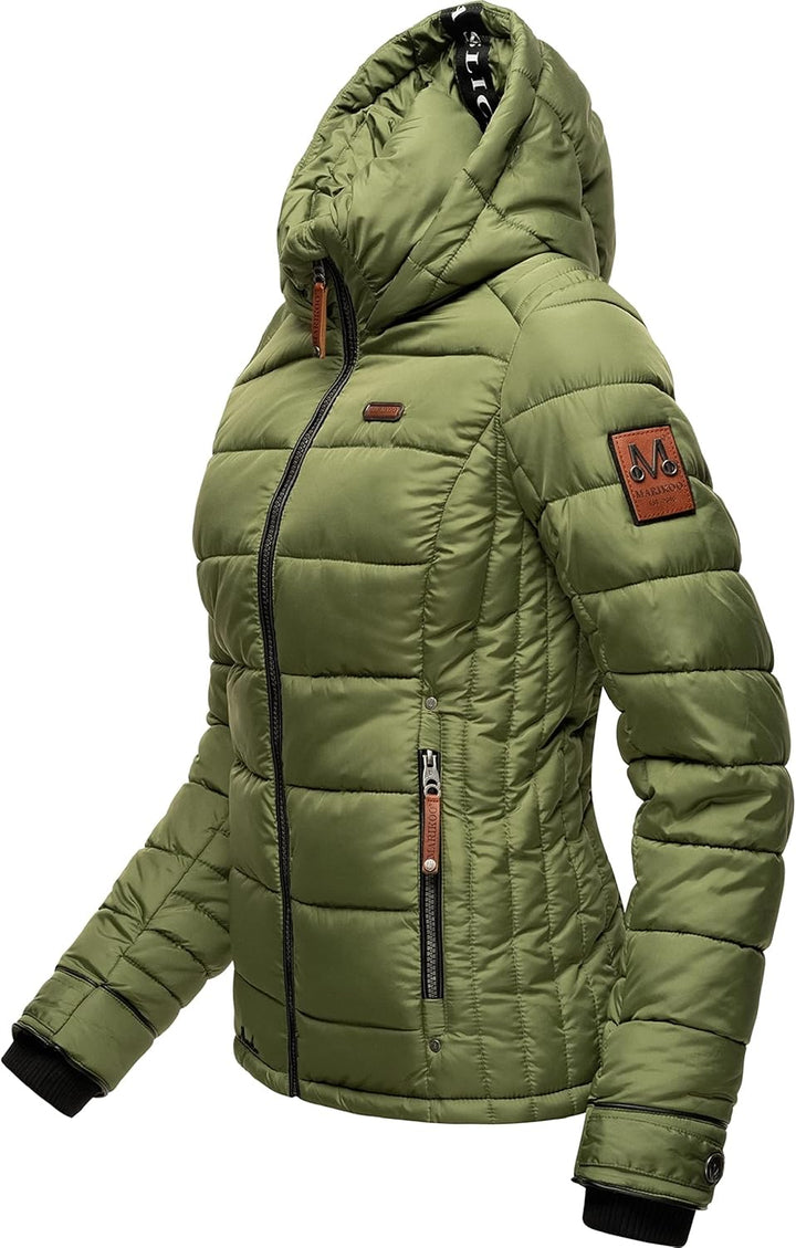 MARIKOO Damen Winterjacke Steppjacke mit abnehmbarem Kunstfell Lerikaa XS-3XL XXL Olive, XXL Olive