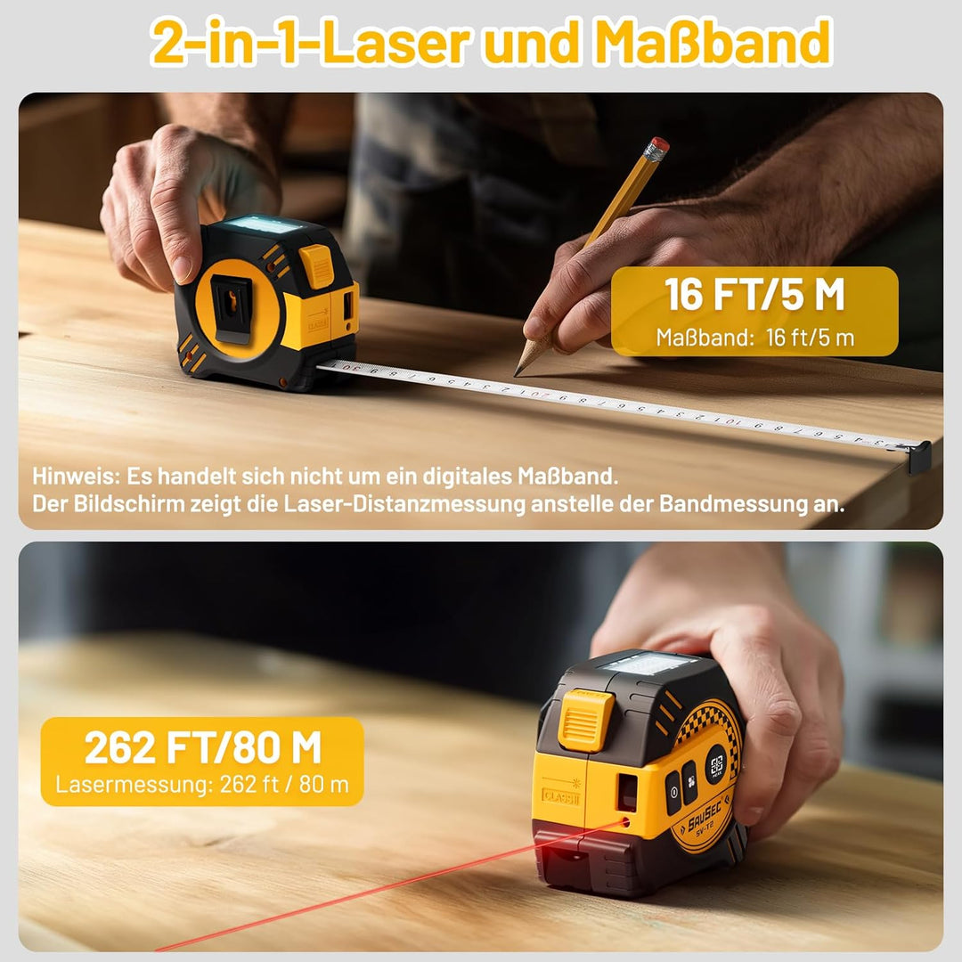 Laser Entfernungsmesser, SAVSEC 2 in 1 80m Laser Massband Digitales Massband mit Laser, Distanzmessg