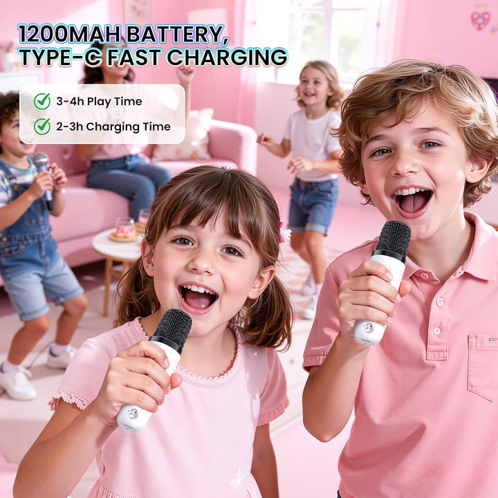 Karaoke-Maschine für Kinder, tragbarer Bluetooth-Lautsprecher mit 2 Mikrofonen, Geschenke für Kinder