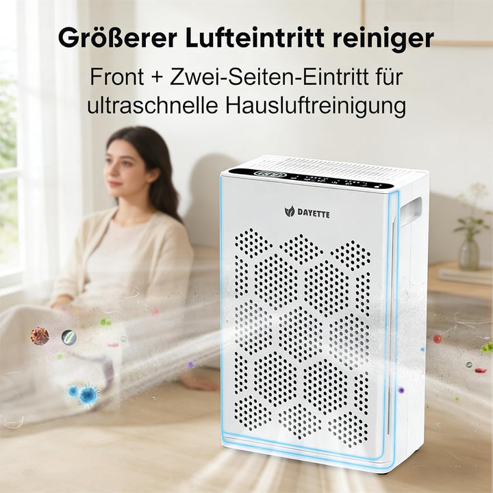 Luftreiniger für Allergiker, mit H14 HEPA Filtern & Waschbarem Vorfilter, CADR 250 m³/h, 3-stufiges