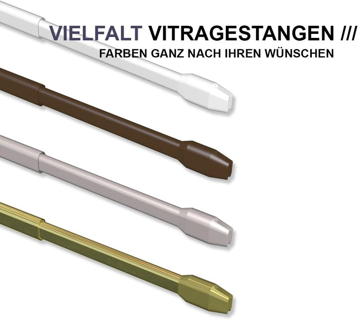 Interdeco Vitragestangen/Scheibenstangen Messing farbig (2 Stück), ausziehbar 100-180 cm, 100-180 cm