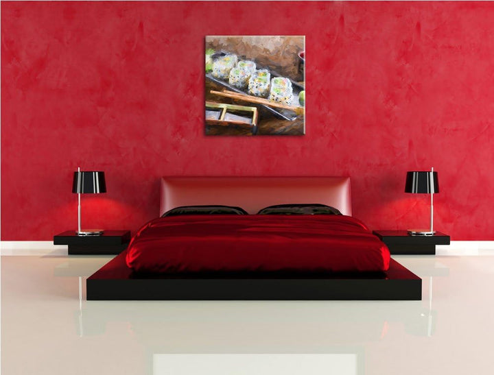Pixxprint köstliche Inside Out Sushi Rollen, Format: 70x70 auf Leinwand, 70x70