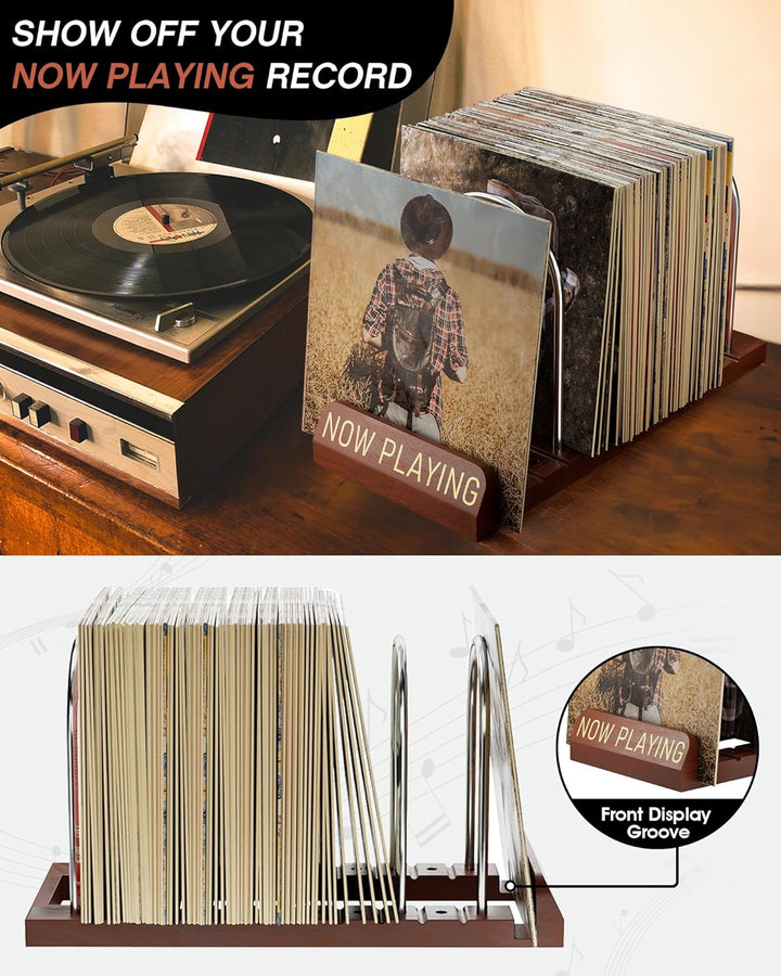 Now Playing Vinyl-Schallplattenständer, 50 LP Schallplattenaufbewahrung mit rutschfesten Rillen, Hol