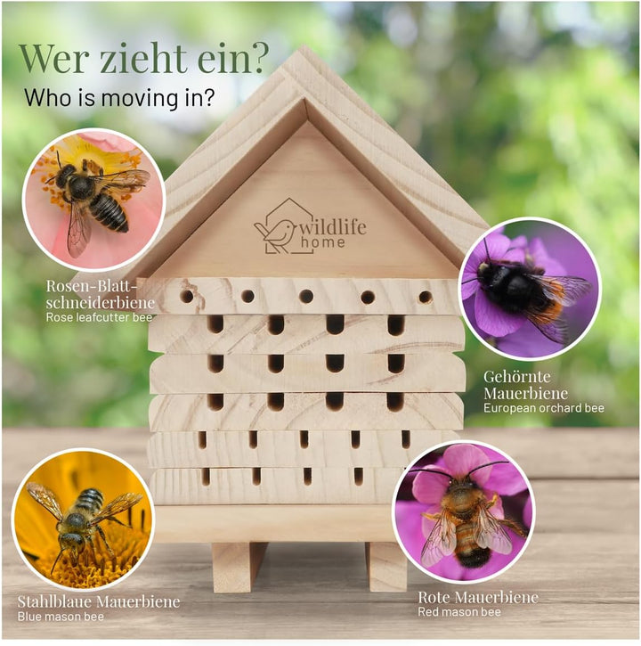 WILDLIFE HOME Bienenhotel aus Naturholz I Insektenhotel, Bienenhaus, Nisthilfe Unterschlupf für Wild