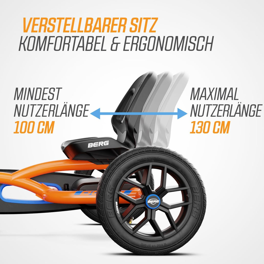 BERG Gokart Buddy B-Orange | Kinderfahrzeug, Tretauto mit Optimale Sicherheid, Luftreifen und Freila