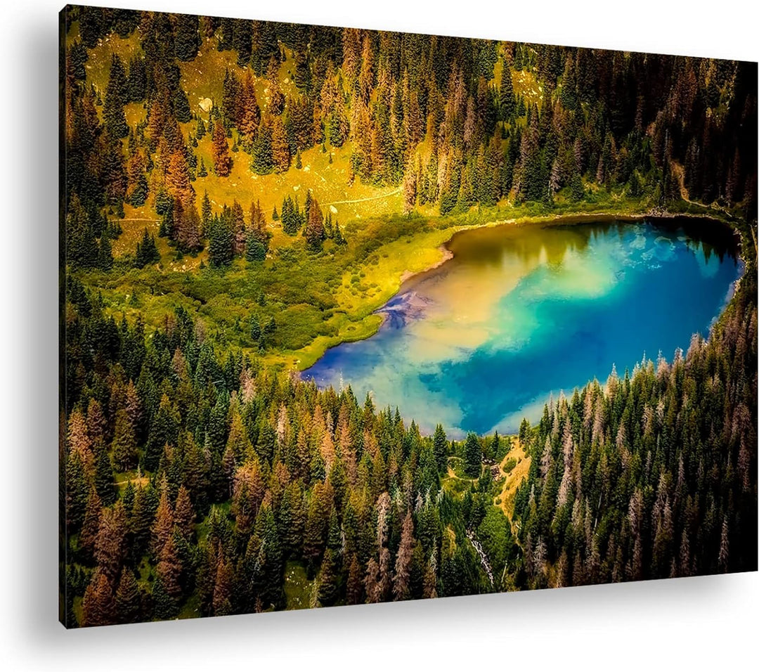 deyoli himmlicher See im Wald Format: 100x70 cm als Leinwandbild, Motiv fertig gerahmt auf Echtholzr