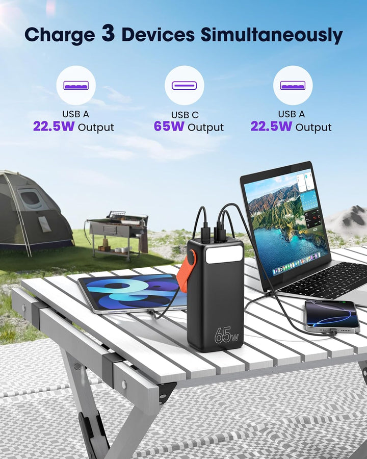 65W Power Bank 60000mAh Grosse Kapazität, USB C Schnell Aufladende Powerbank 3 Ausgänge, Tragbares E