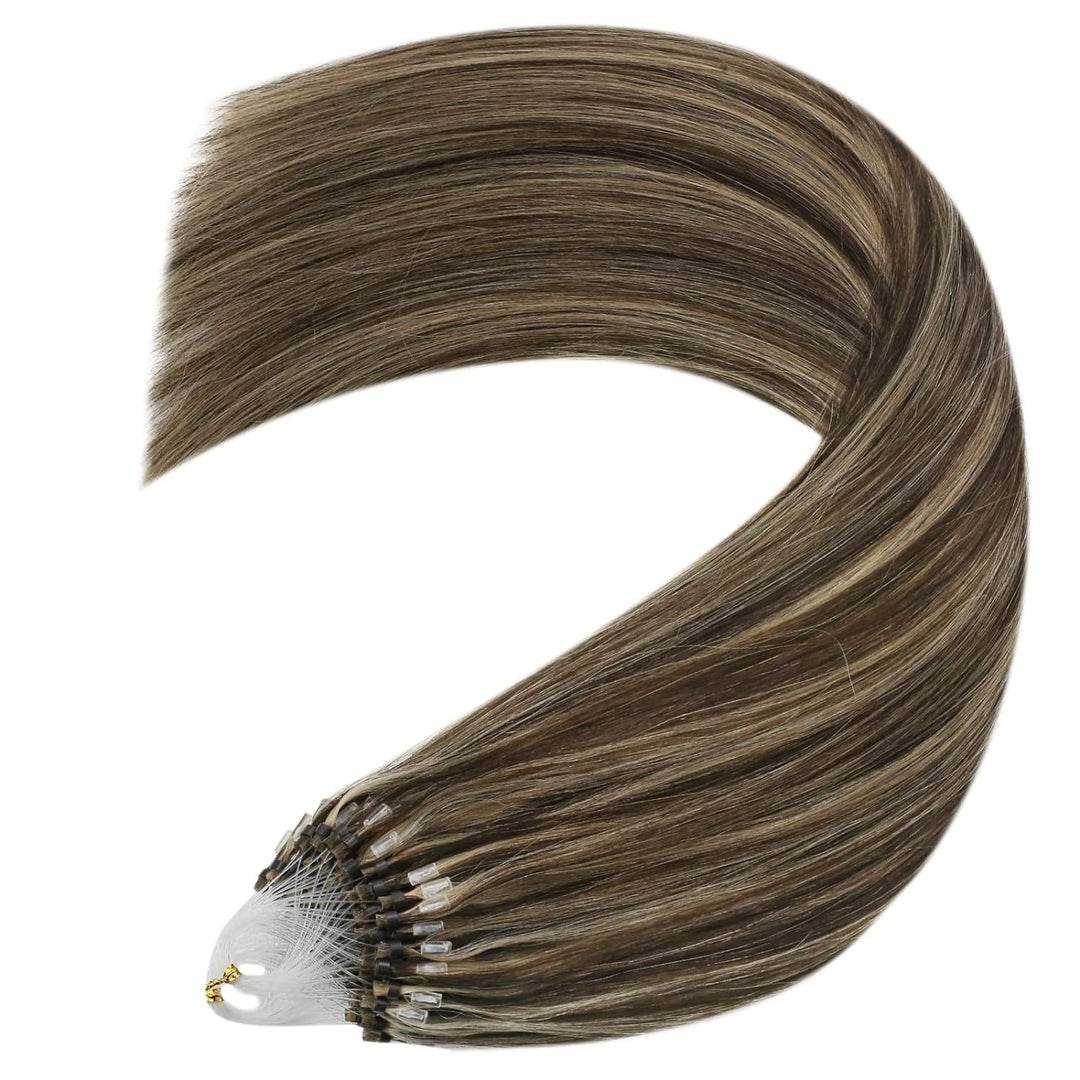 YoungSee Microring Extensions Echthaar Braun 40 cm Microring Hair Extensions Micro Loop Extensions E