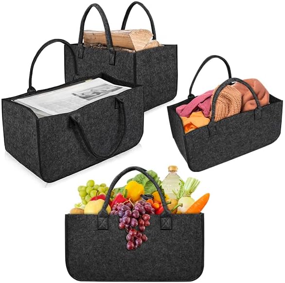 YUENFONG Filztaschen shopper 4 Stück Kaminholztasche Filz für kaminholz, Kaminholzkorb Filztasche Fa