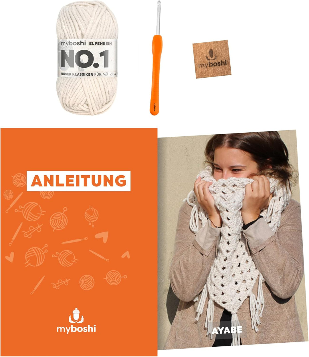 myboshi Häkelset Dreieckstuch Ayabe, inkl. No.1 Wolle, Nadel und Anleitung, für Mützen und Schals, H