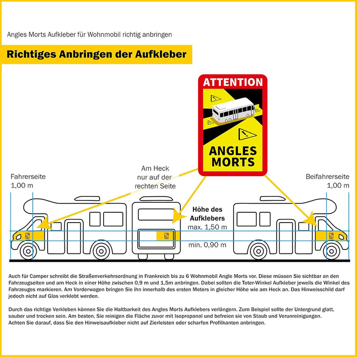 Attention Angles Morts Aufkleber je 25x17cm für Fahrzeuge Pflicht ab 3,5 t in Frankreich Warnung Tot