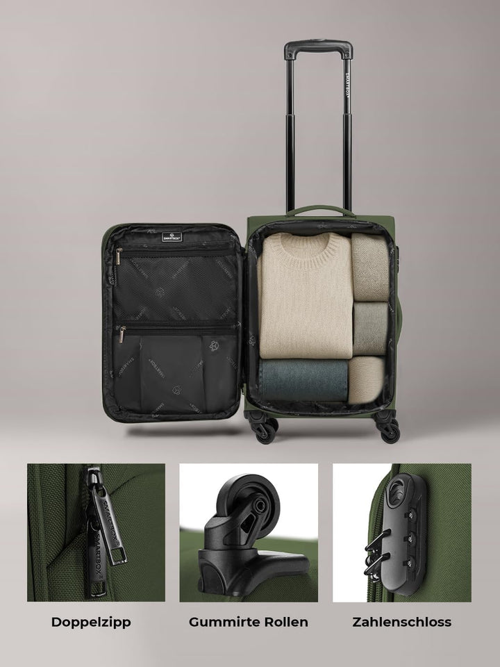 SMARTBOX Weichgepäck Kabinen-Koffer für Damen & Herren | Kleiner Cabin-Trolley 36 x 23 x 57 cm | 4 R