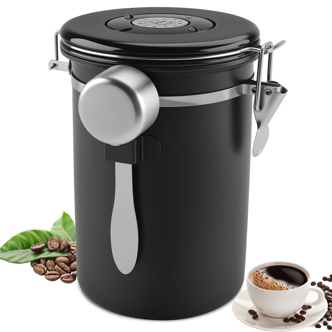 Kaffeedose Luftdicht Edelstahl 304, 1,8 L Kaffeebohnen Behälter Mit EdelstahllöFfel Und Zeiterfassun
