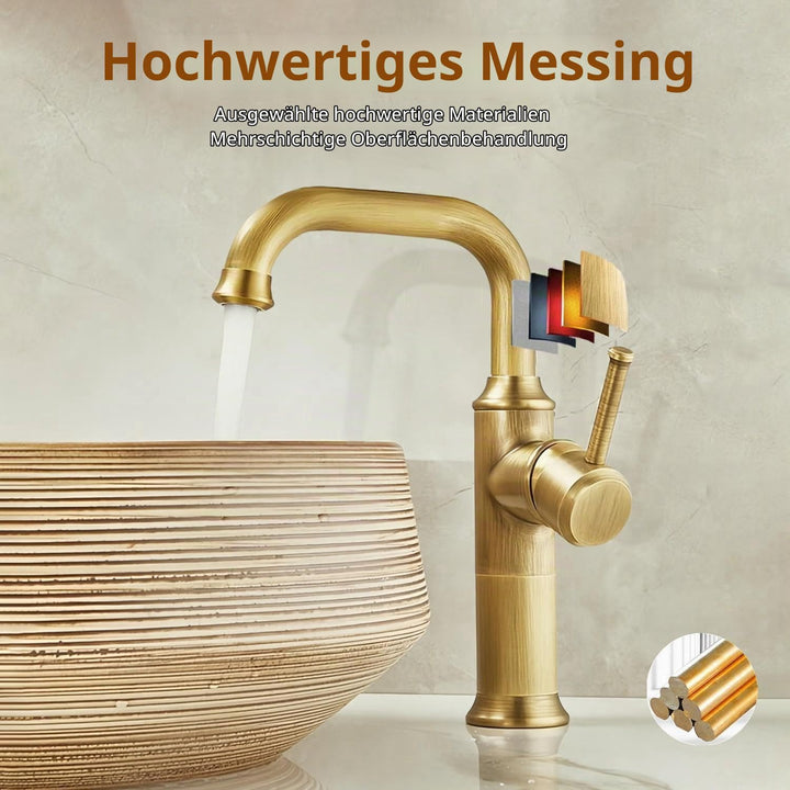 Wasserhahn Bad Antik Messing, Waschtischarmatur Hoch 360° Drehbar, Einhebel Mischbatterie Badarmatur