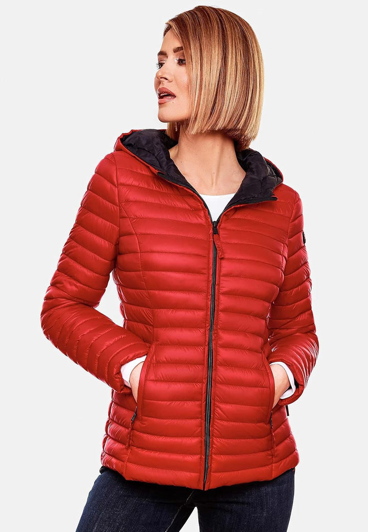 MARIKOO Damen leichte Übergangsjacke Steppjacke mit Kapuze Asraa XS-3XL XS Rot, XS Rot