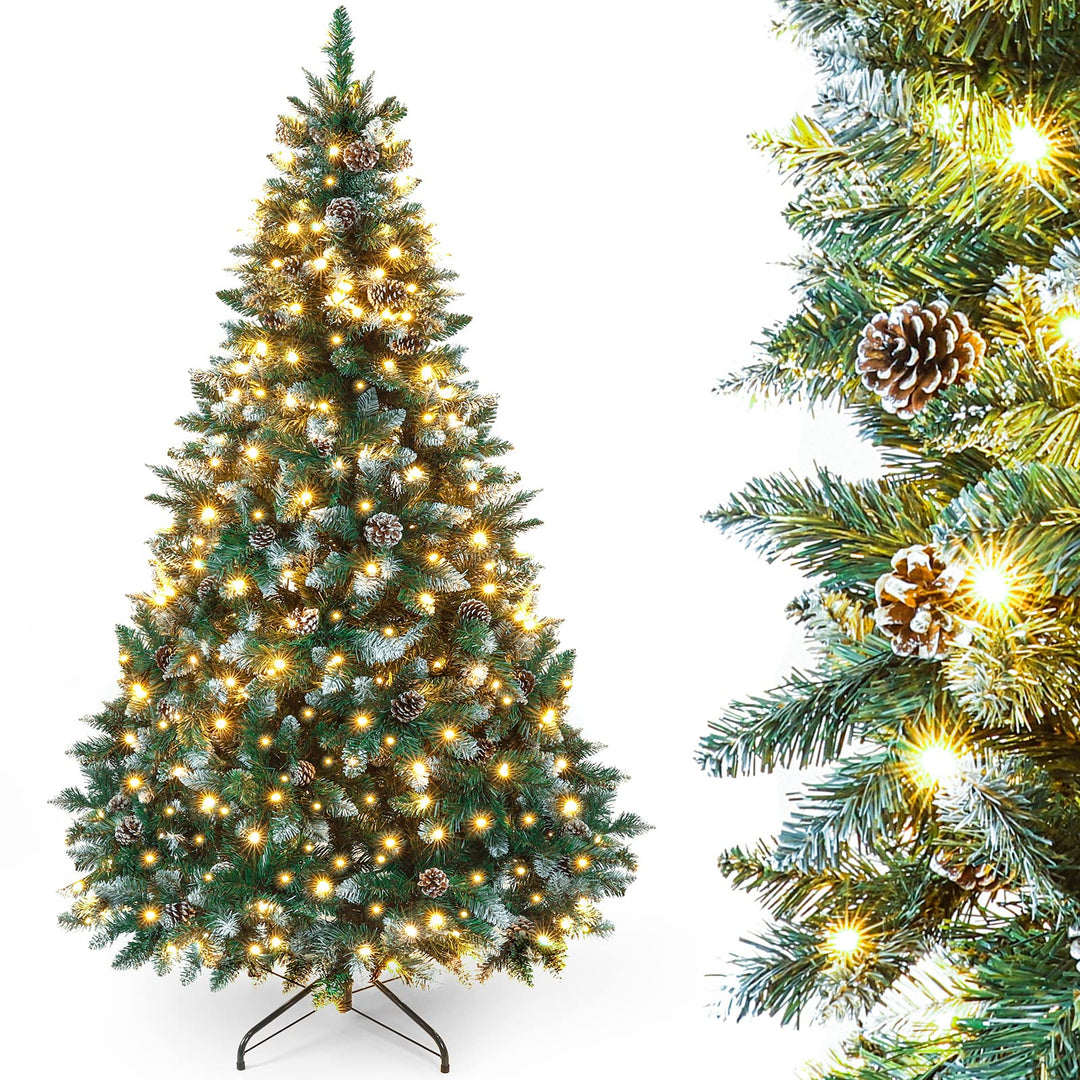 Yorbay künstlicher Weihnachtsbaum mit Beleuchtung und weissem Schnee, LED Tannenbaum für Weihnachten