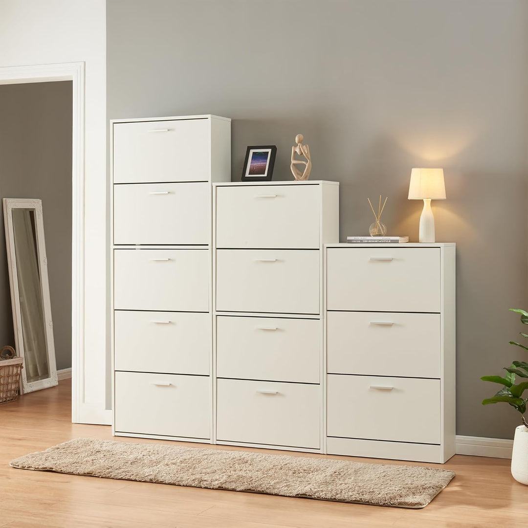 [en.casa] Schuhschrank Sykkylven Schuhkipper mit 3 Klappen Schuhkommode für 12 Paar Schuhe 103 x 60