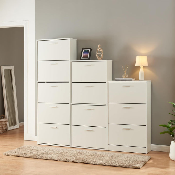 [en.casa] Schuhschrank Sykkylven Schuhkipper mit 3 Klappen Schuhkommode für 12 Paar Schuhe 103 x 60
