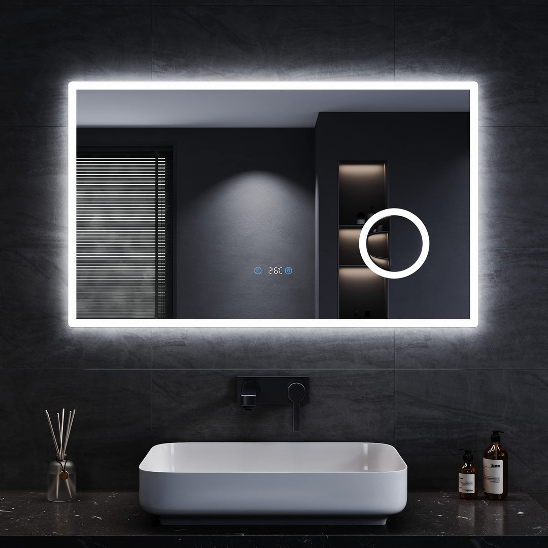 SONNI LED Badspiegel 100x60 cm Badezimmerspiegel mit Beleuchtung 3 einstellbare Lichtfarbe Lichtspie