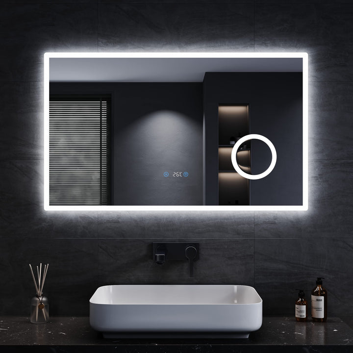 SONNI LED Badspiegel 100x60 cm Badezimmerspiegel mit Beleuchtung 3 einstellbare Lichtfarbe Lichtspie