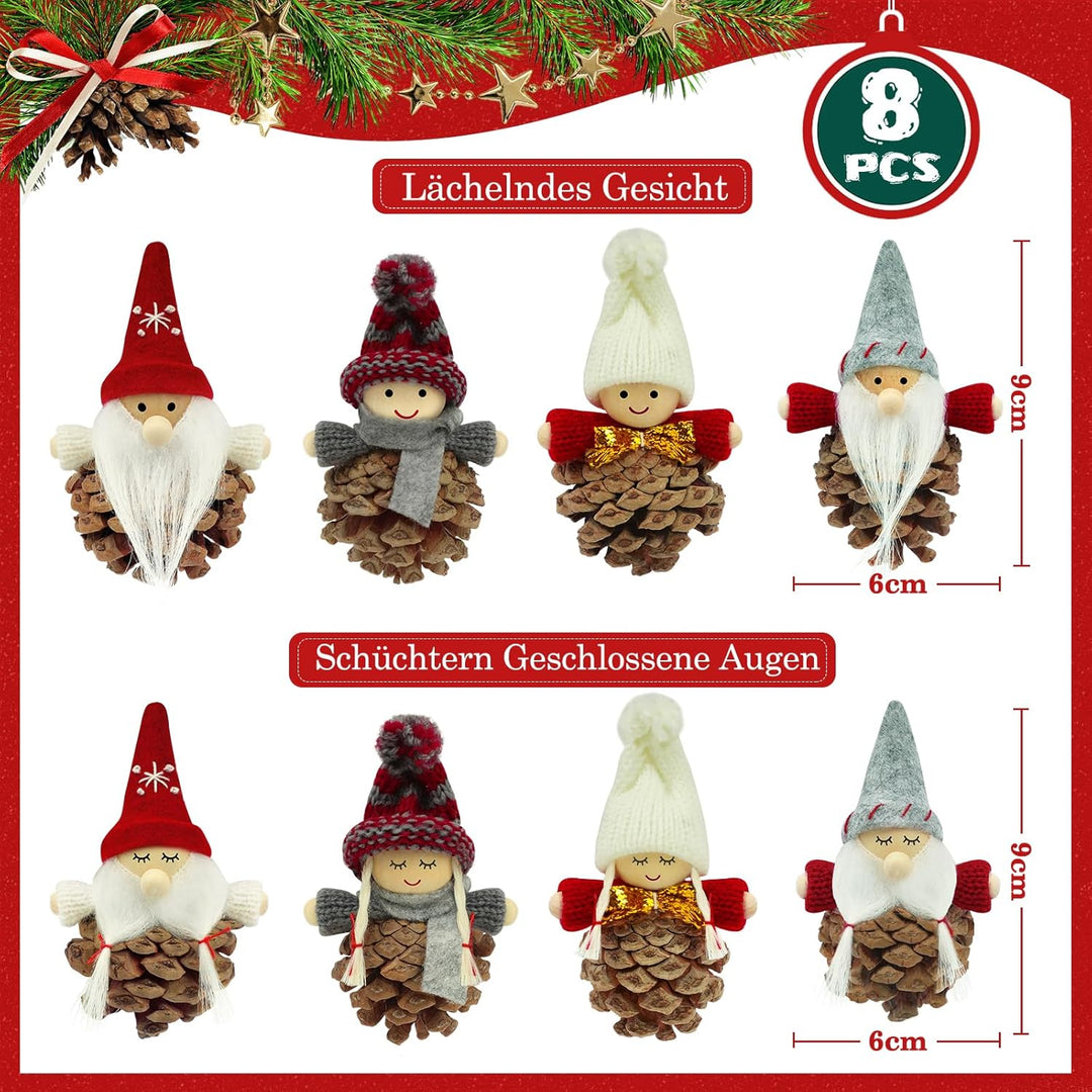Wichtel Klein Weihnachtsbaumschmuck,8 Stück Tannenzapfen Weihnachtsbaum Anhänger,Weihnachtswichtel K