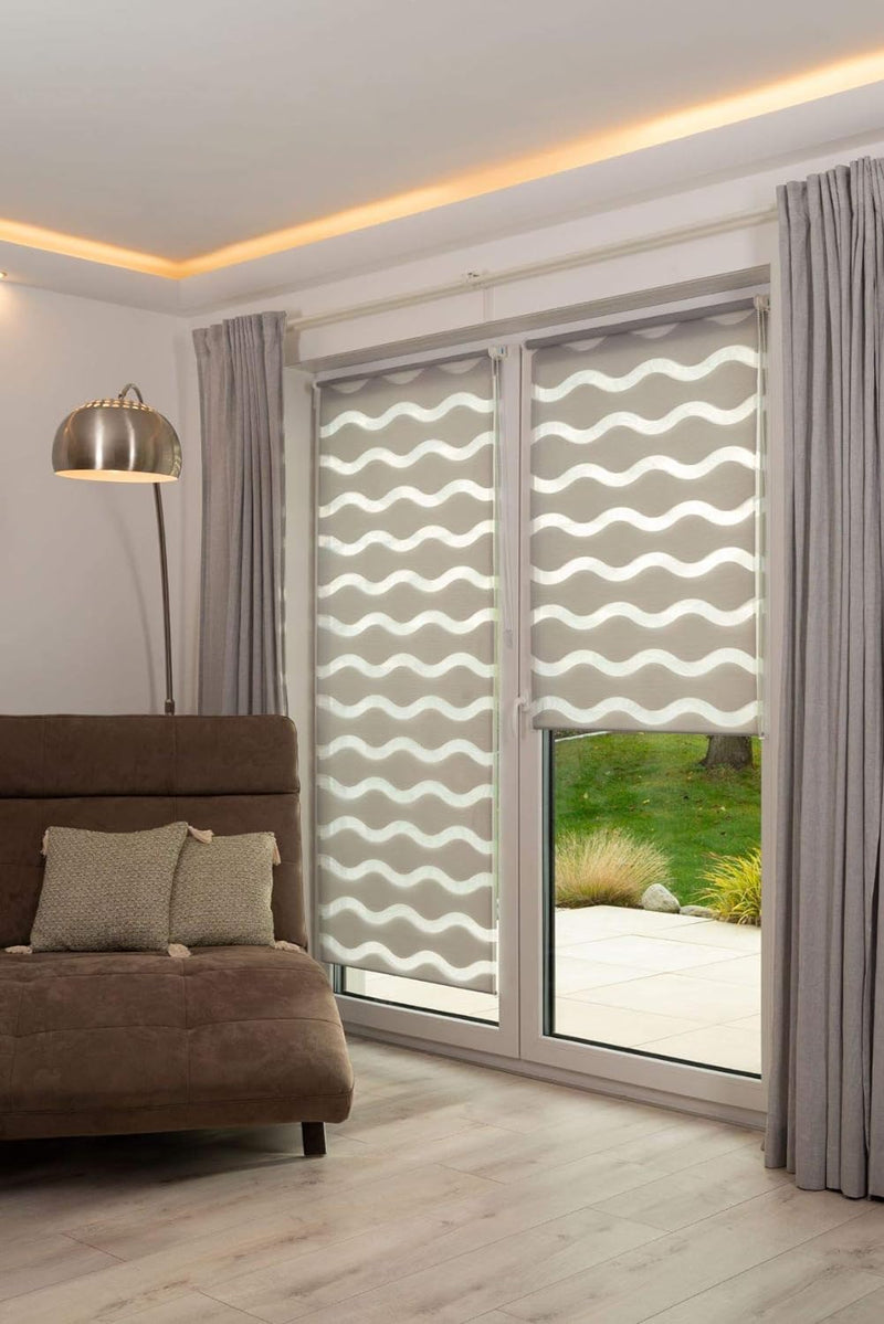 K-home Klemmfix Doppelrollo "Welle" ohne Bohren - Grau 55 cm x 200 cm (B x L) 55 x 200 cm Grau, 55 x
