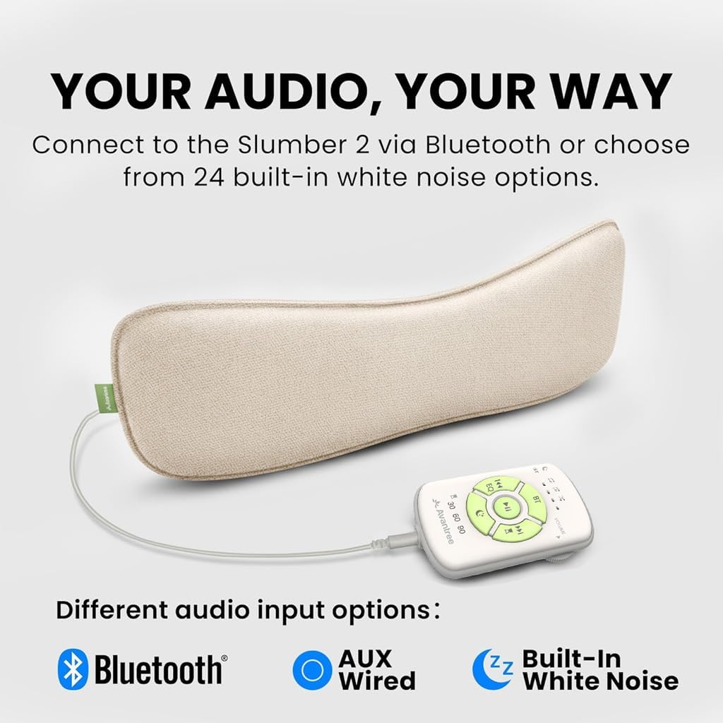 Avantree Slumber 2 – Bluetooth-Kissenlautsprecher mit 4 ultraflachen Lautsprechern, Weisses Rauschen